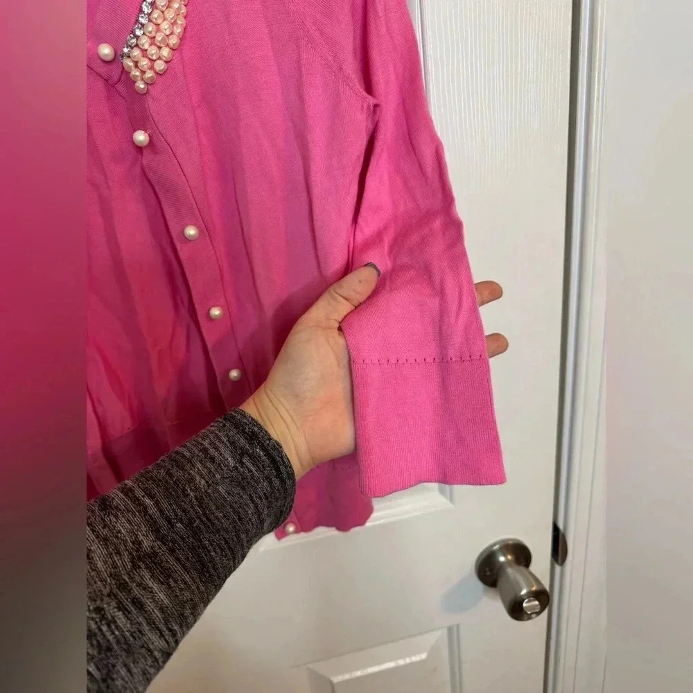 Kate Spade cardigan size medium pearl beaded Tula pink white - Picture 5 of 6